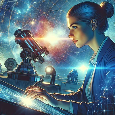 Elena Voss monitoring a rocket engine test firing, lit by the engine's exhaust glow.