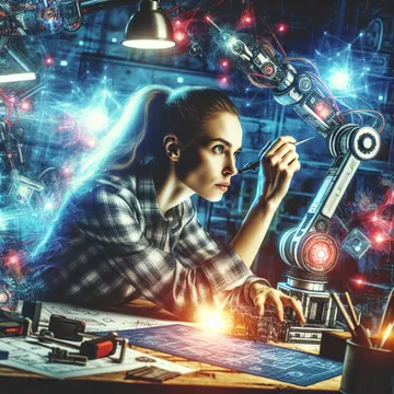 A robotics engineer working on an electronic robotic arm.